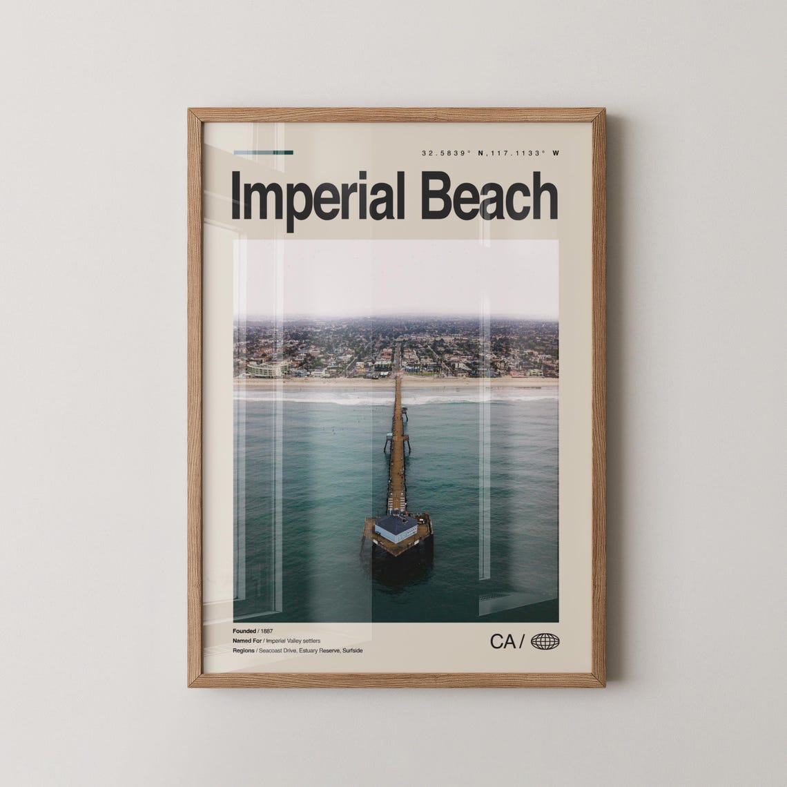 Imperial Beach California Poster Pier Aerial Ocean Photo Decor