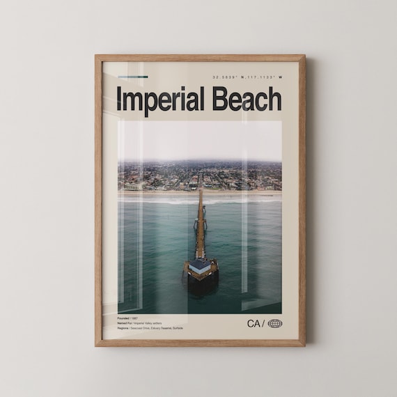 Imperial Beach California Poster Pier Aerial Ocean Photo Decor