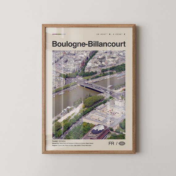 Boulogne Billancourt Print Boulognebillancourt Art Poster Photo Dcor Map