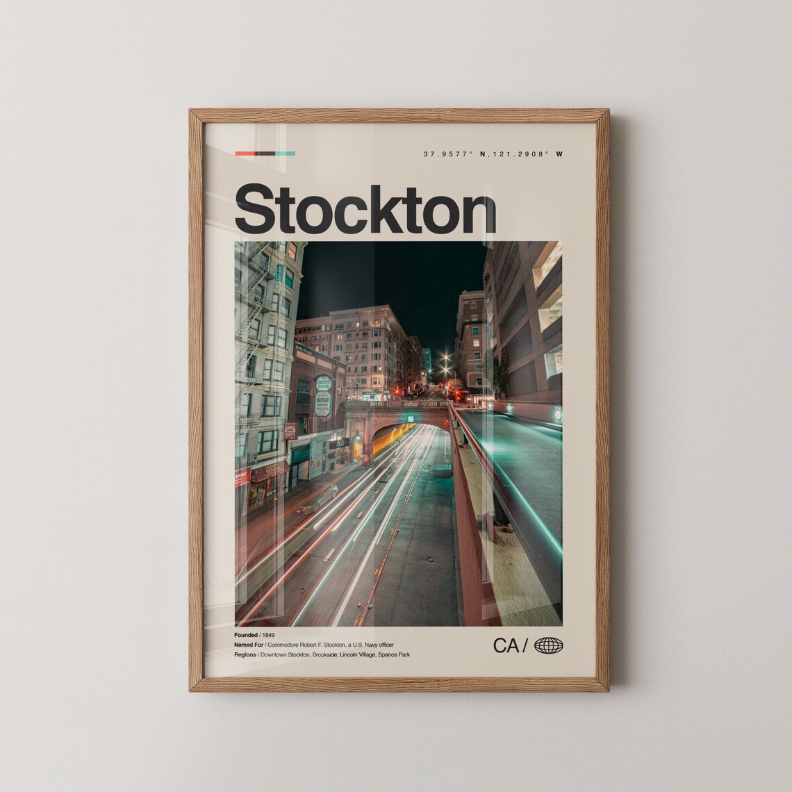 Stockton California Downtown Night Street Cityscape Photo Poster