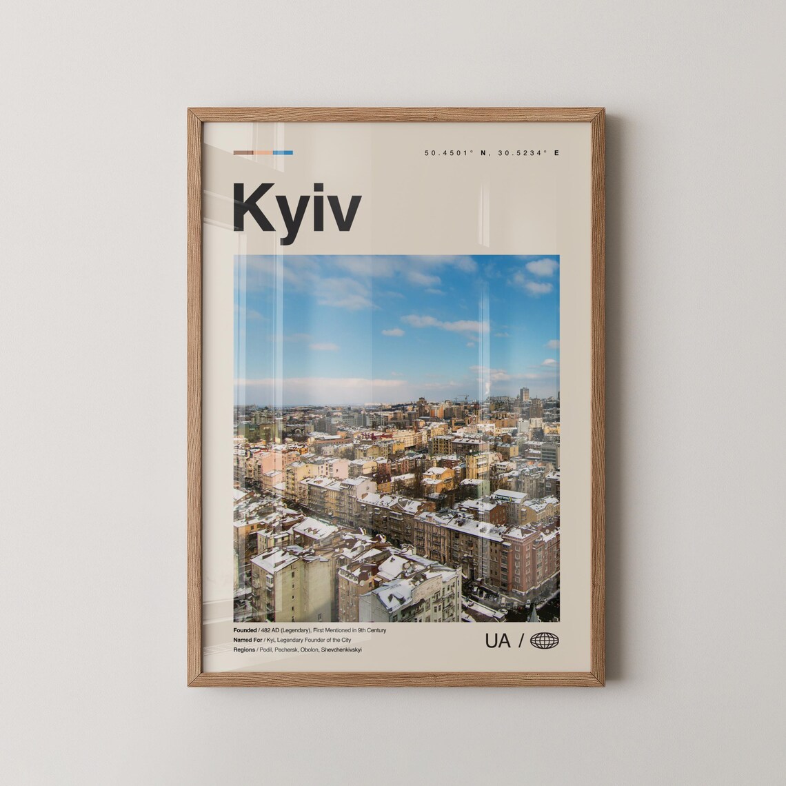 Kyiv Ukraine Winter Cityscape Snowy Minimalist Travel Poster