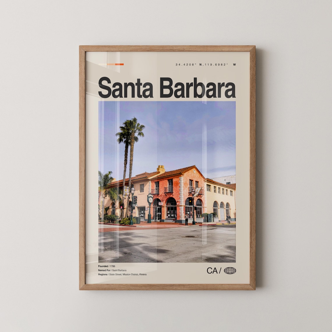 Santa Barbara California Travel Poster Historic State Street Photo City Art