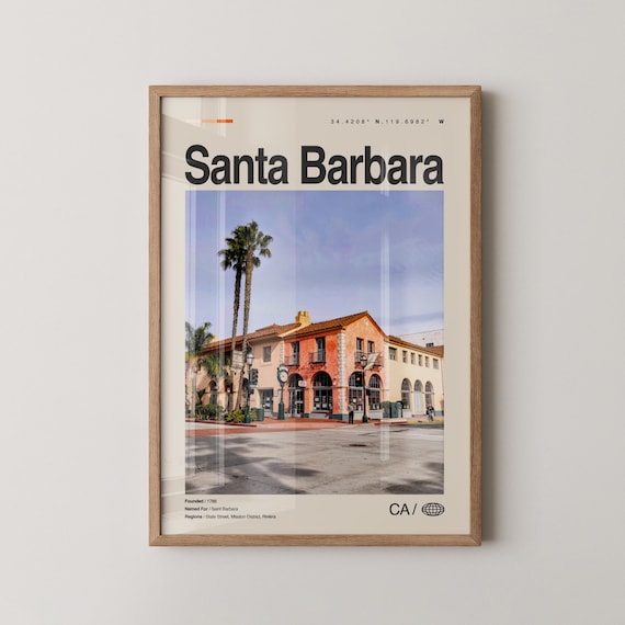 Santa Barbara California Travel Poster Historic State Street Photo City Art
