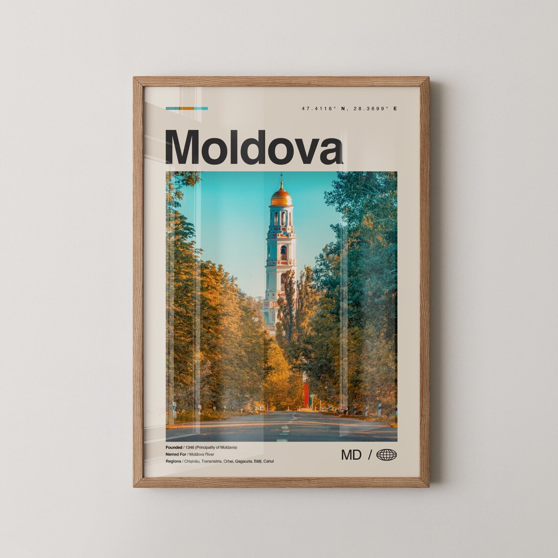 Moldova Autumn Street Church Golden Dome Photo Travel Poster