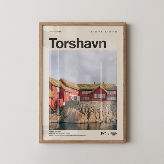 Torshavn Faroe Islands Red Turf Roof Houses Travel Photo Poster