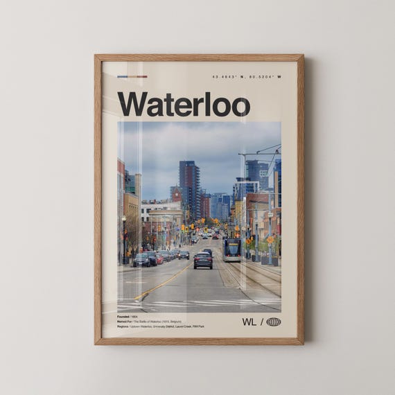 Waterloo Print Wall Art Poster Photo Dcor Map Ontario Canada