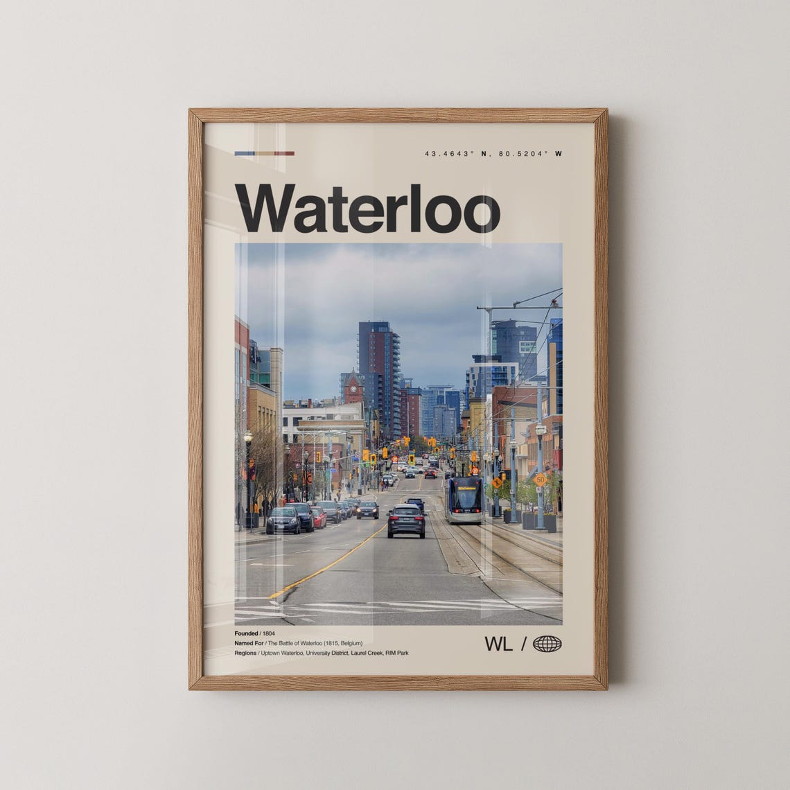 Waterloo Print Wall Art Poster Photo Dcor Map Ontario Canada