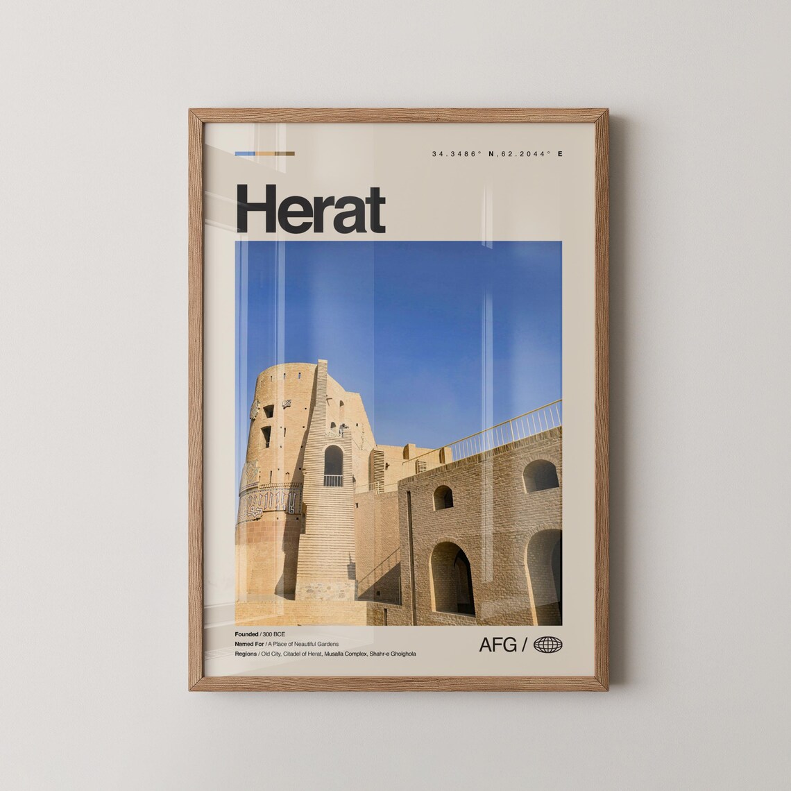 Herat Afghanistan Citadel Photography Travel Poster With City Facts