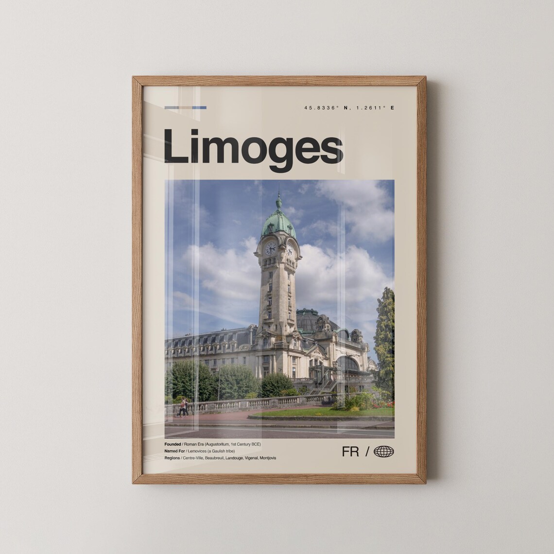 Historic Limoges France Station Clock Tower Minimalist Travel Poster