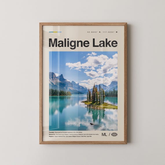 Maligne Lake Print Wall Art Poster Photo Dcor Map