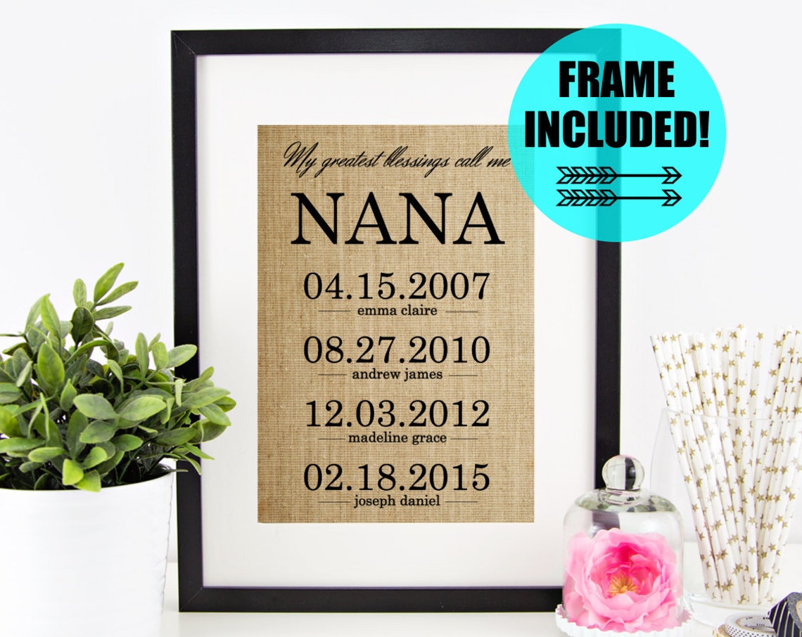 My Greatest Blessings Call Me Nana Burlap Grandchildren Dates Print