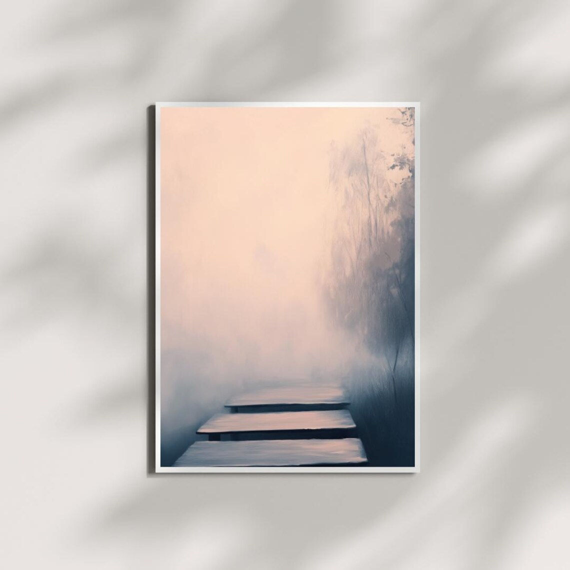 Misty Dock In Soft Pastels, Minimalist Dreamscape