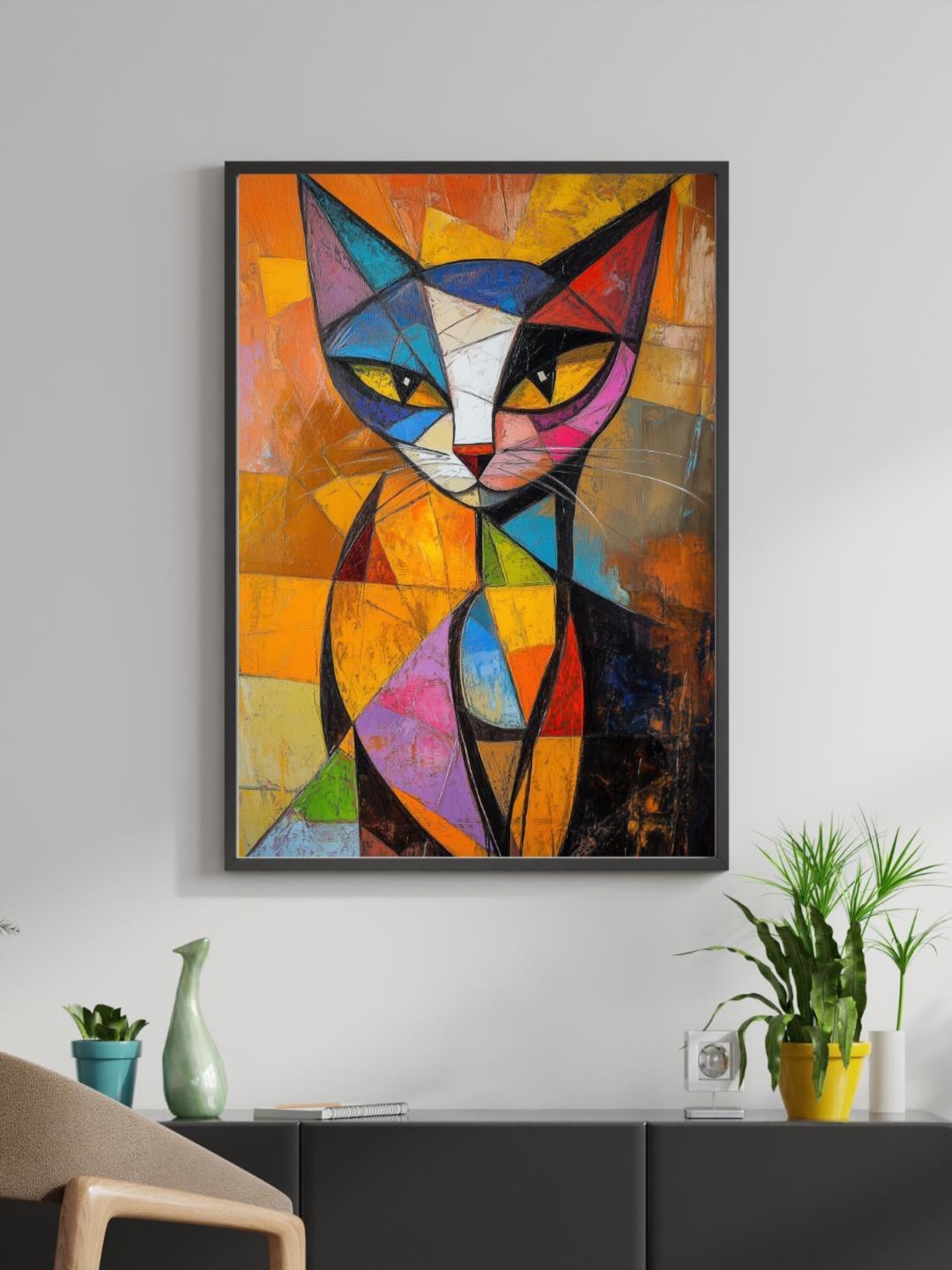 Cubist Cat Abstract Modern Feline Art Print - Image 3