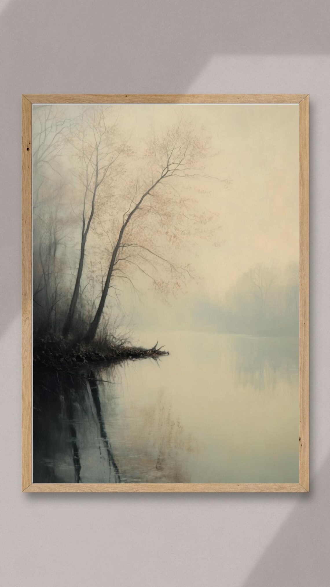 Tranquil Misty River, Soft Minimalist Landscape Art Print - Image 4