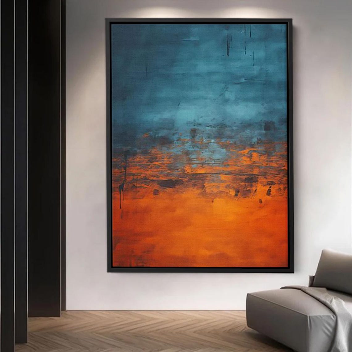 Abstract Blue and Orange Horizon Gradient Modern Painting Poster