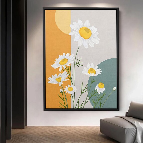 White Daisies Botanical Art Modern Minimalist Flower Wall Art