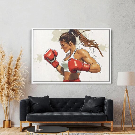 Strong Female Boxer Red Gloves Dynamic Sports Illustration Poster