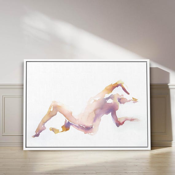 Minimal Nude Watercolor Female Art Print Abstract Woman Body Canvas Soft Feminine Line Drawing Elegant Modern Wall Decor
