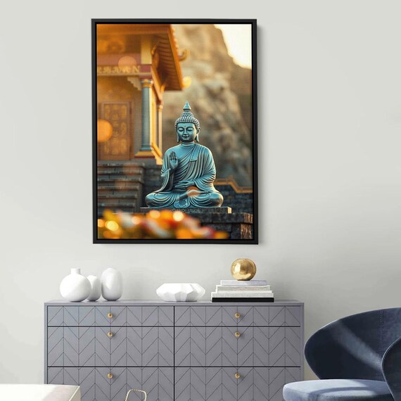 Zen Buddha Statue Wall Art Peaceful Temple Canvas Print Spiritual Meditation Poster Asian Decor For Yoga Room Mindful Gift