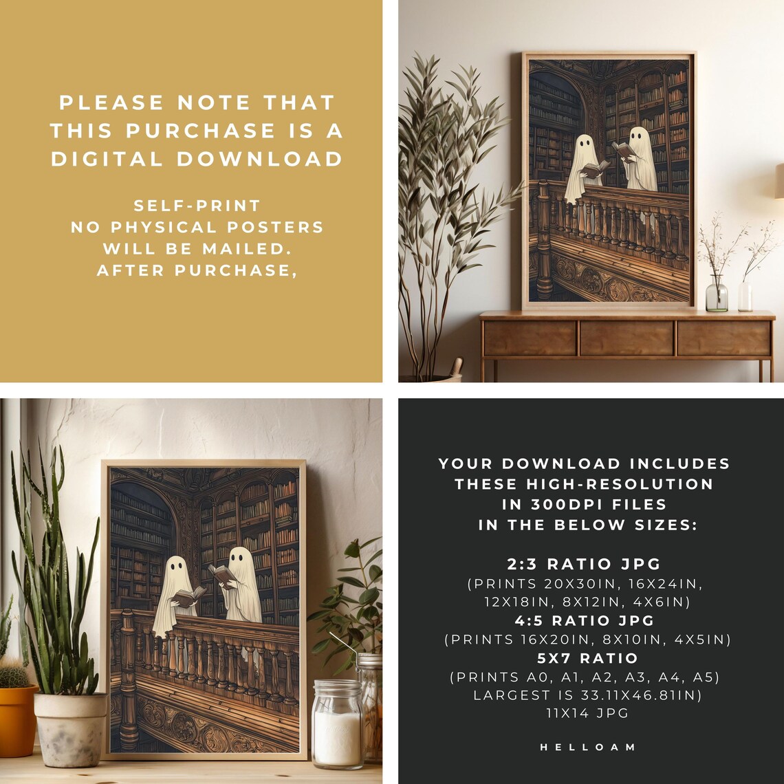 Two Cute Ghosts in a Library, Dark Academia Art Print - Image 4