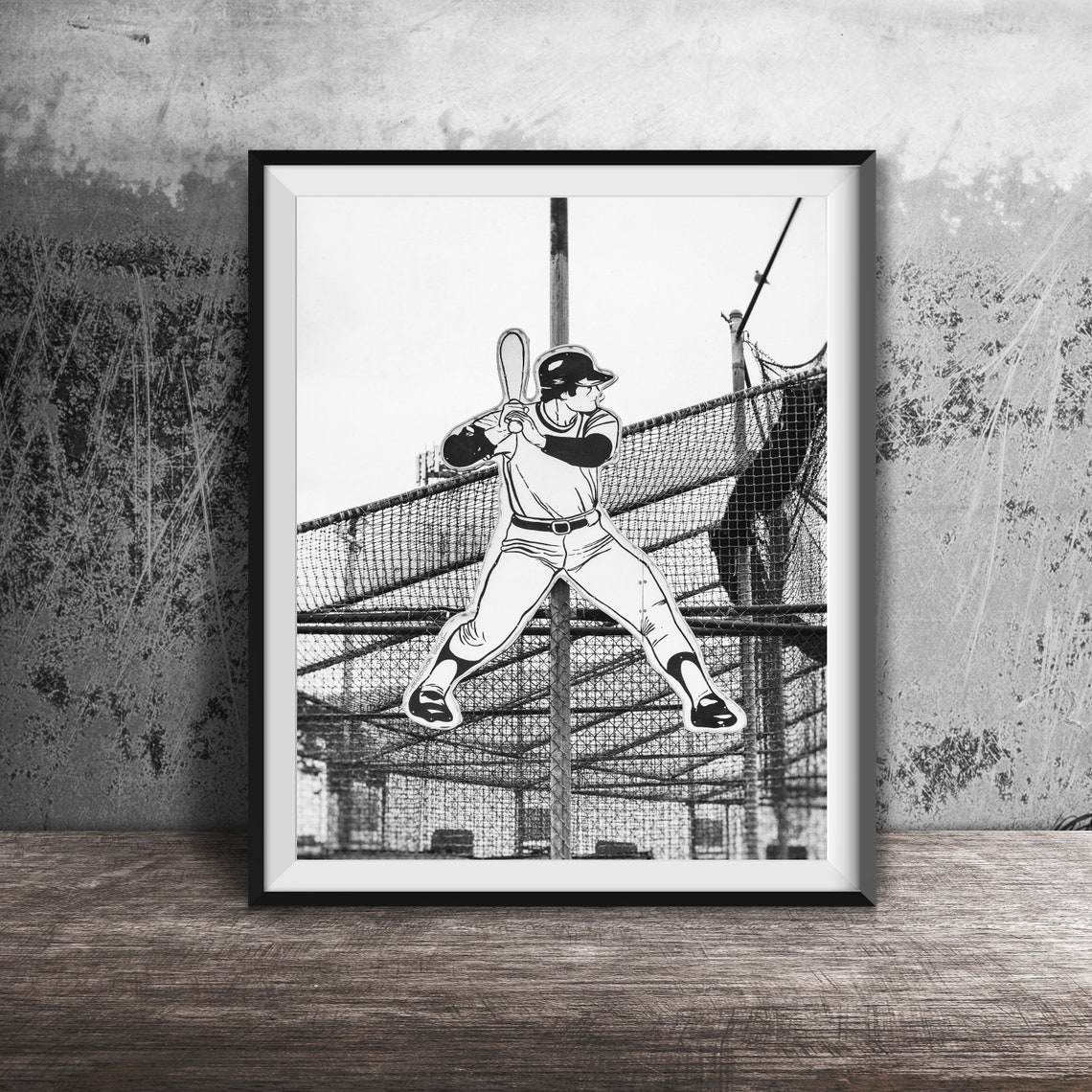 Baseball Batter Cutout at the Batting Cages Vintage Style Poster - Image 2