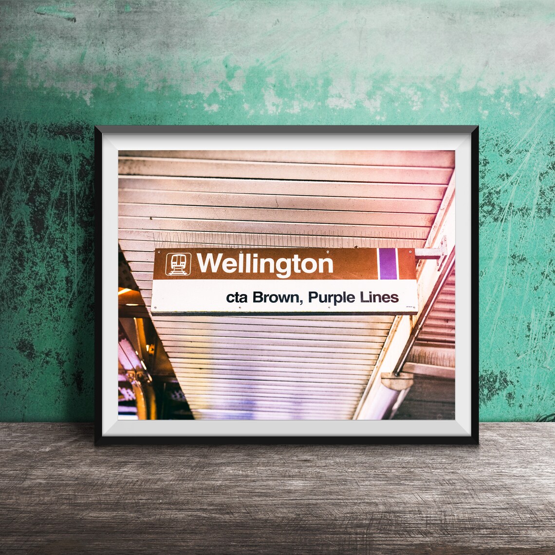 Wellington Chicago CTA Brown Purple Lines Station Sign Poster