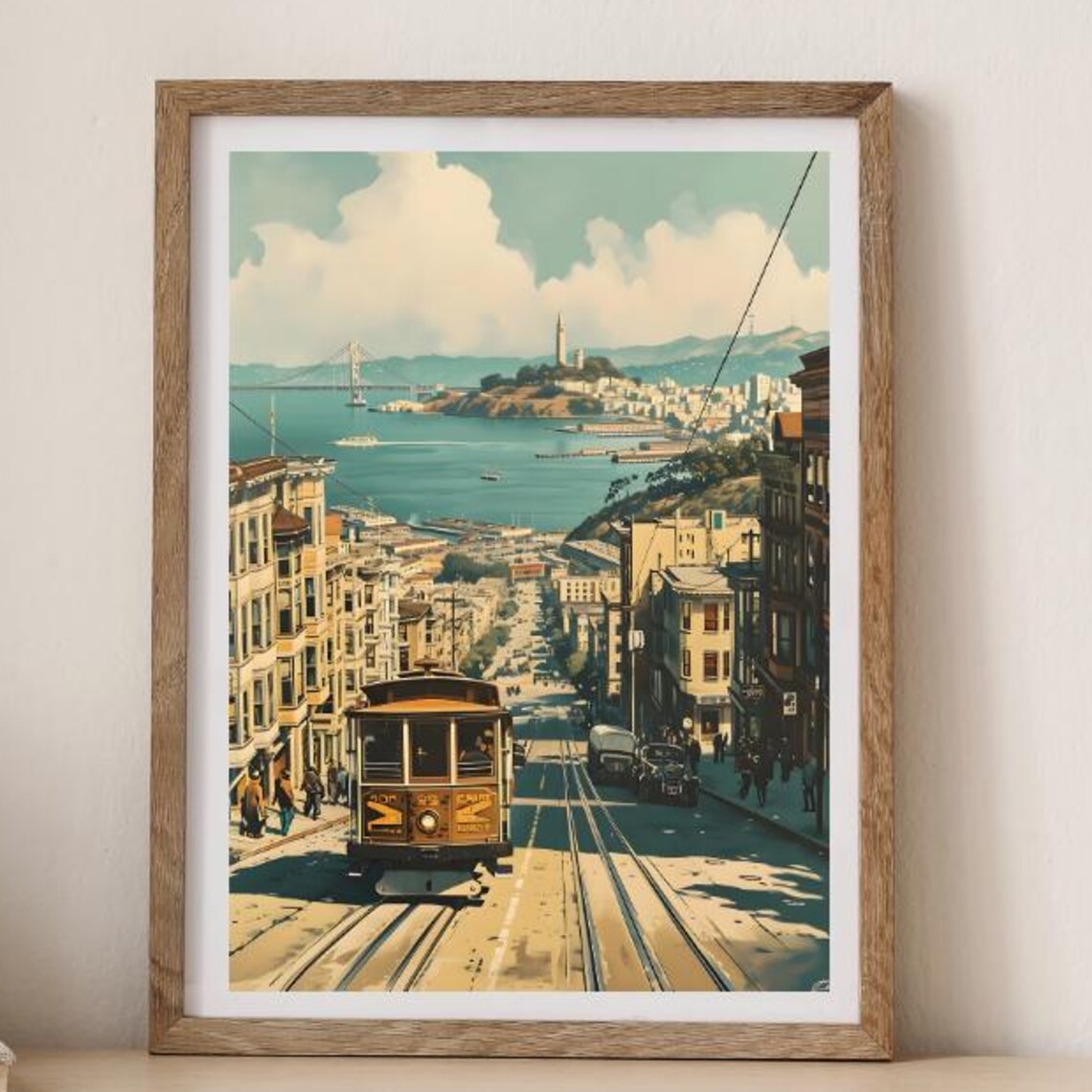 San Francisco Cable Car Vintage Travel Poster Bay City Street Scene
