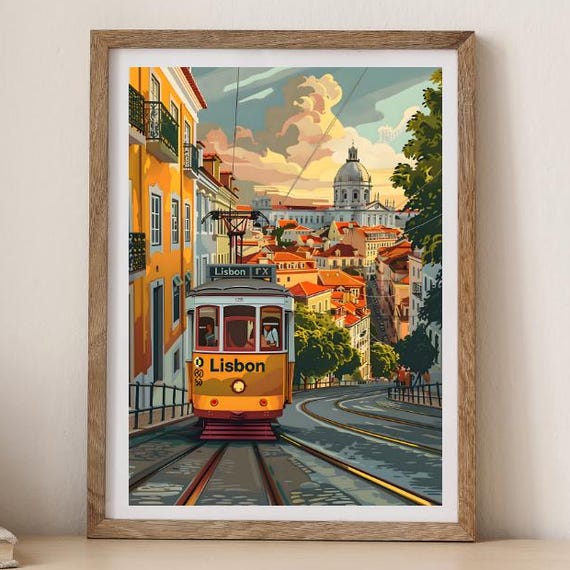 Lisbon Tram Vintage Travel Poster Retro City Art