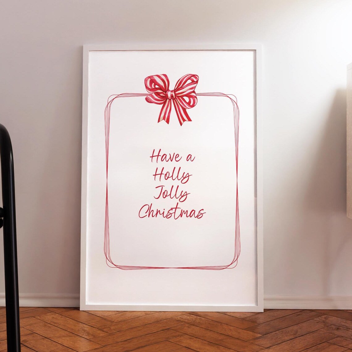 Have A Holly Jolly Christmas Red Bow Script Holiday Wall Poster