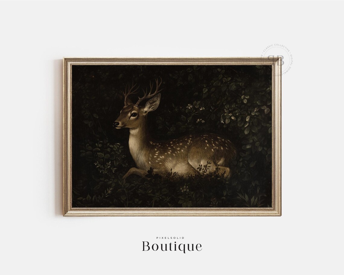 White Tailed Deer Painting, Vintage Farmhouse Poster
