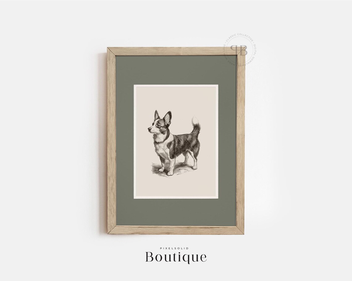 Corgi Dog Antique Black And White Portrait Sketch Farmhouse Poster