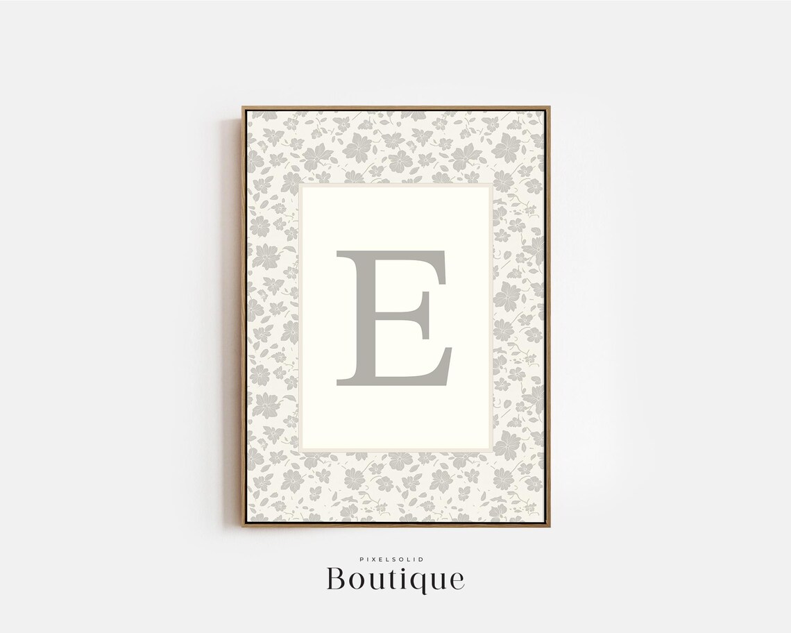 Elegant Floral Monogram Letter E Print New Baby Gift Design Initial Decor Nursery Art No486