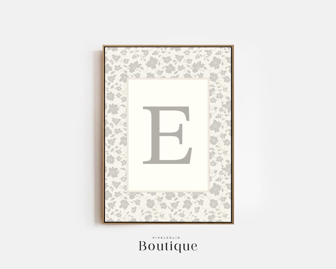 Floral Monogram Letter E Nursery Initial Decor Elegant Wall Art