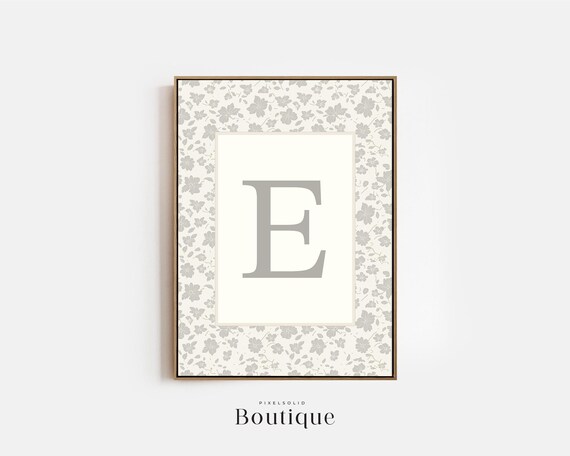 Floral Monogram Letter E Nursery Initial Decor Elegant Wall Art