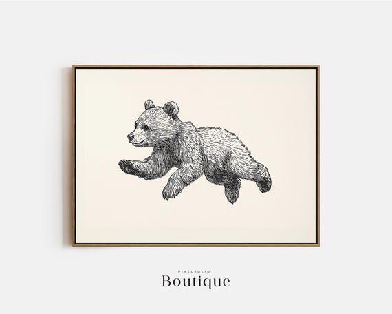 Baby Bear Illustration Print Black And White Minimalist Cub Decor Animal Art For Nursery Or Wildlife Lovers No459