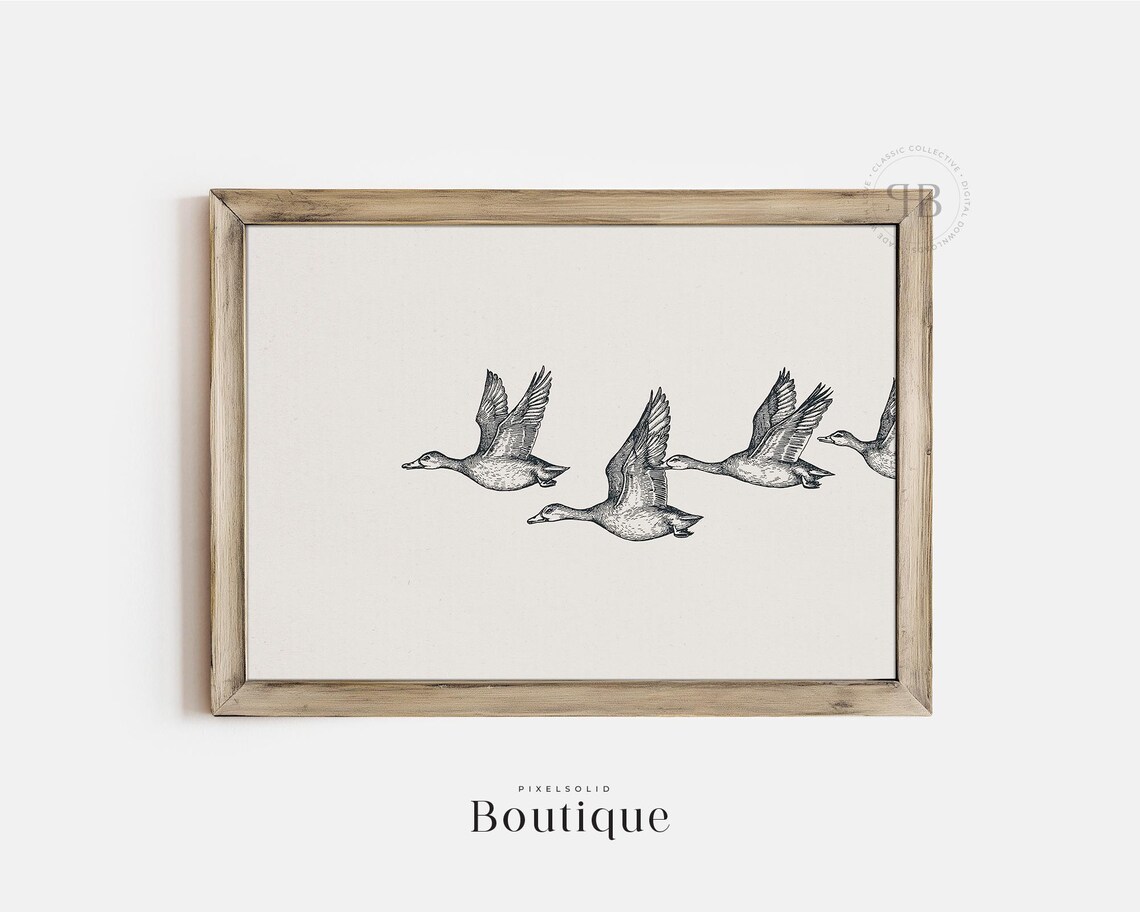 Goose Minimalist Flying Birds Art Print, Rustic Wildlife Decor
