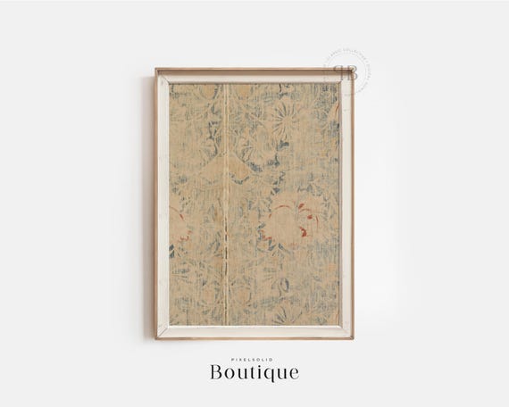 Distressed Floral Antique Style Textile Art Faded Fabric Pattern Wall Rustic Botanical Vintage No720