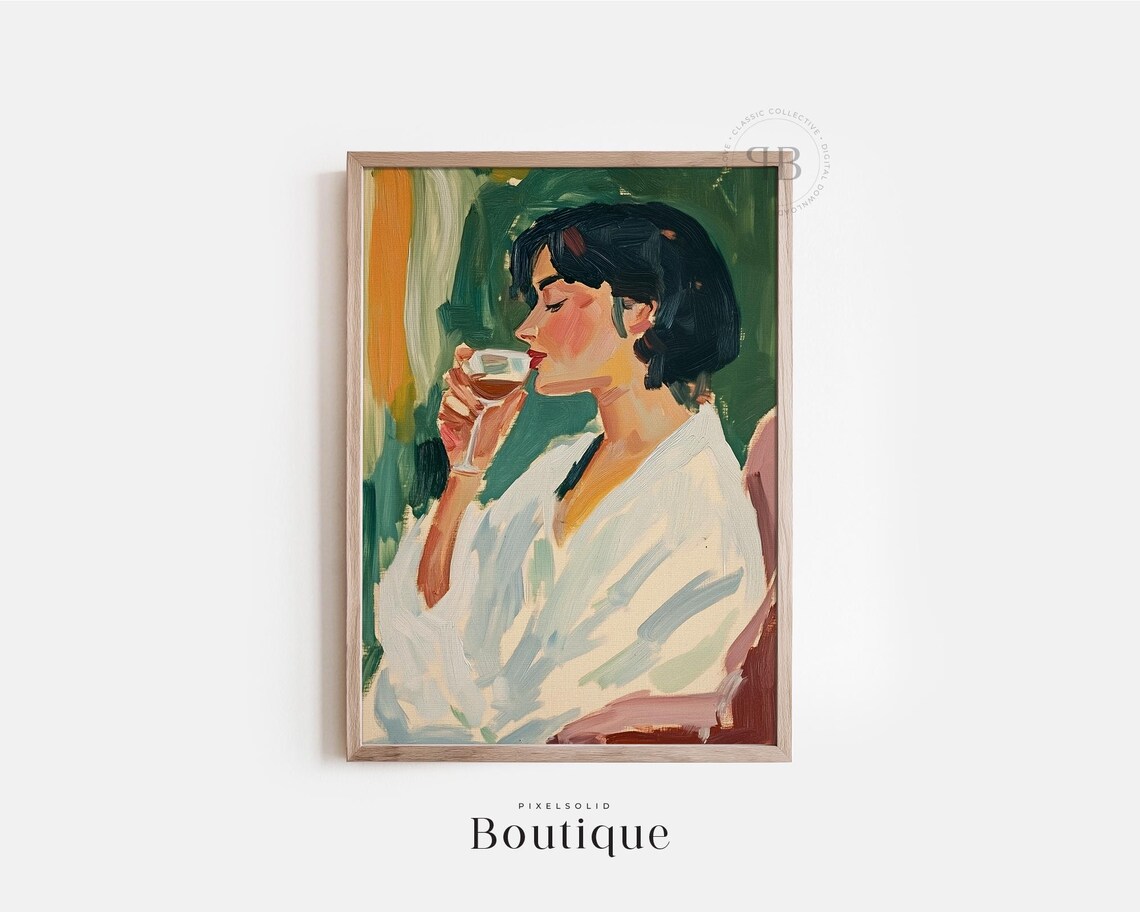 Woman Sipping Wine Impressionist Oil Painting Portrait Poster