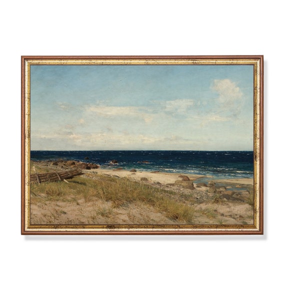 Mailed Print Vintage Seascape Painting Antique Ocean Beach Print Moody Rustic Art Coastal Decor Fine Art Printed And Shipped