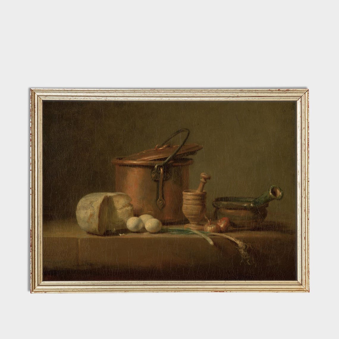 French Kitchen Still Life Copper Pot Bread Eggs Chardin Style Poster - Image 3