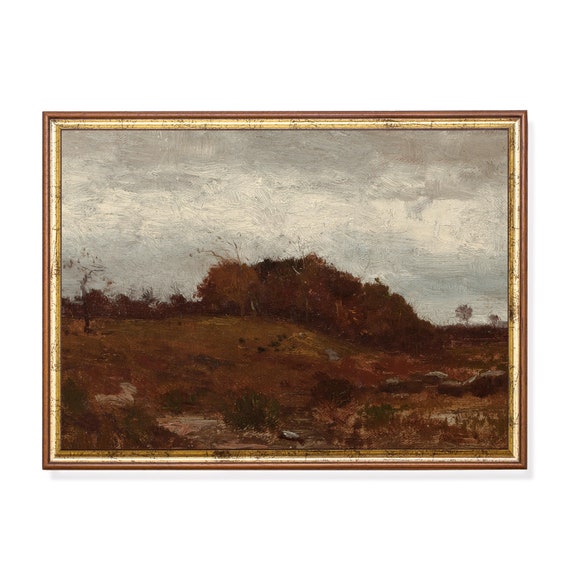Vintage Fall Landscape Painting Antique Autumn Prints Moody Rustic Artwork Country Farmhouse Decor Art