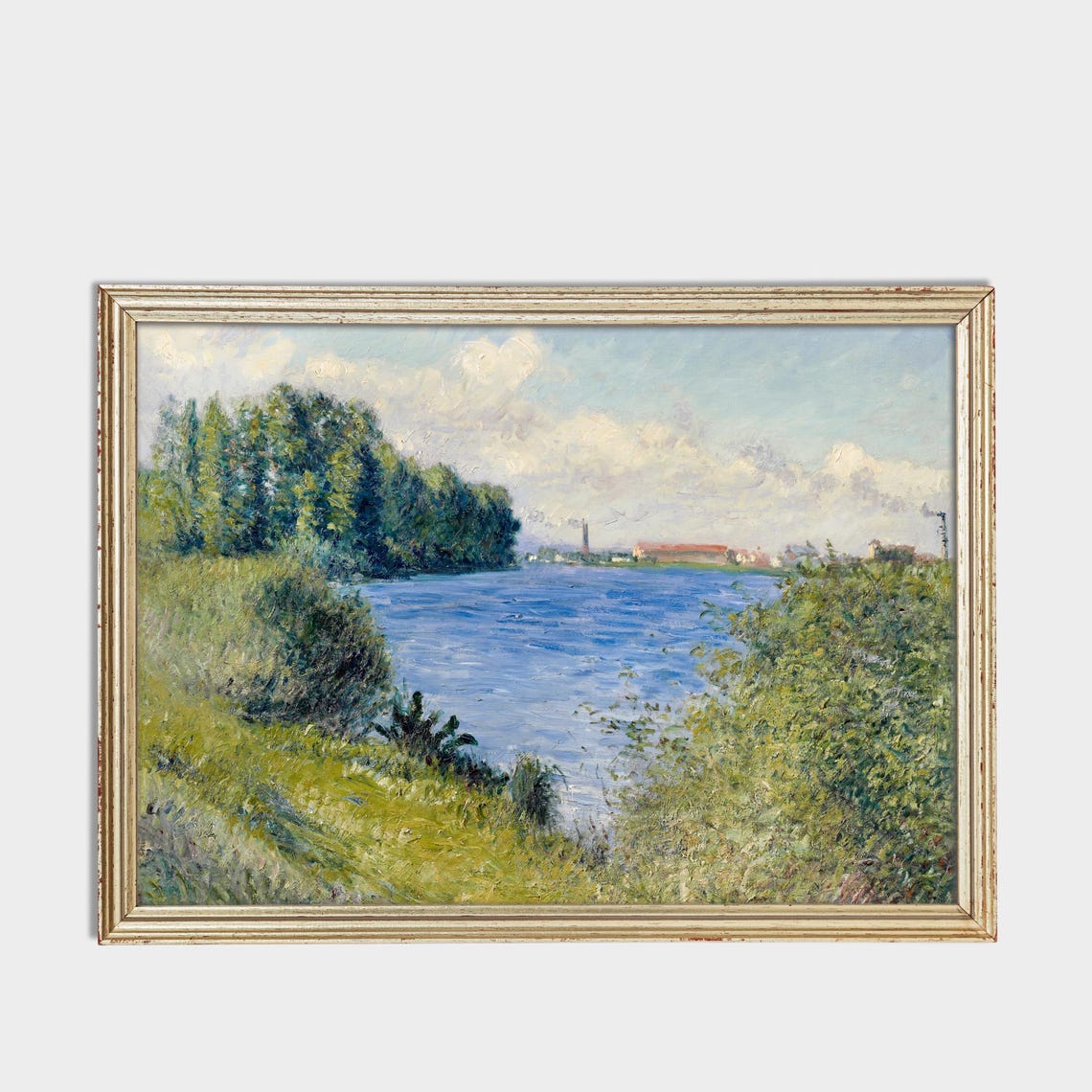 Impressionist River Scene with Poplars and Blue Water Poster - Image 3