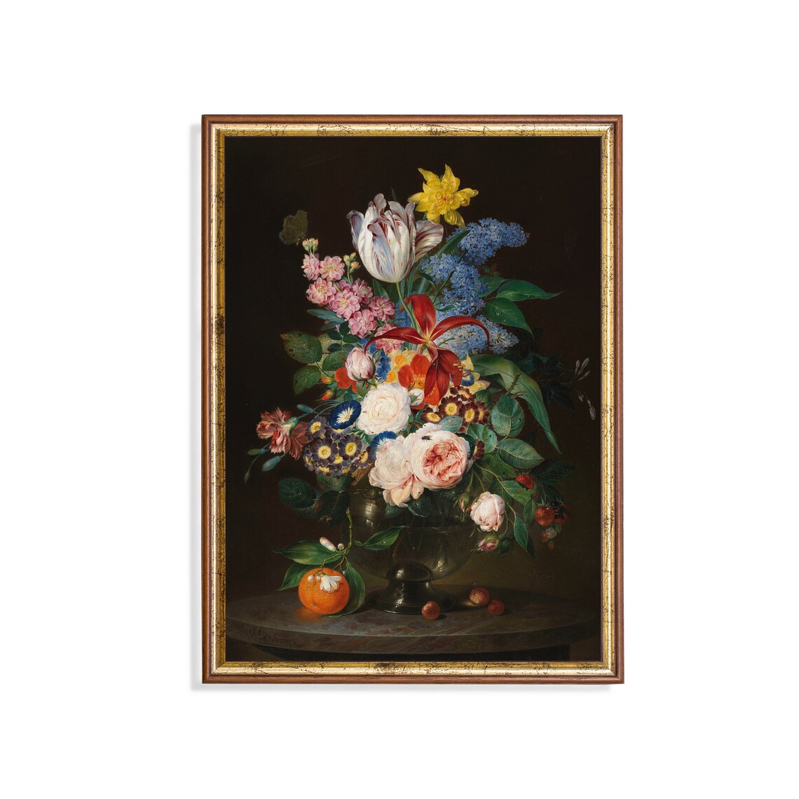 Lush Bouquet Of Tulips Roses And Lilies Vintage Floral Art Poster - Image 2