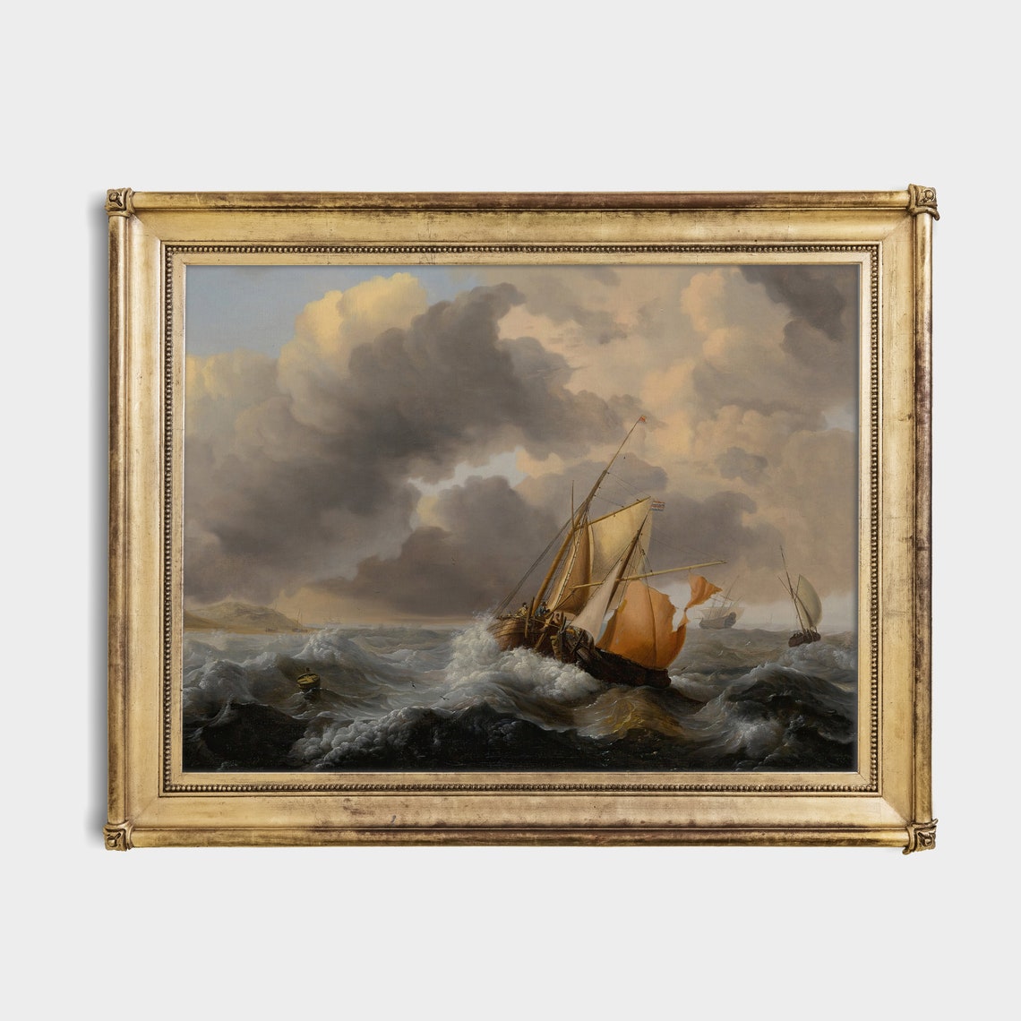 Printed And Shipped Vintage Sailing Ship Painting Antique Seascape Print Moody Rustic Ocean Beach Nautical Decor Physical Prints - Image 2