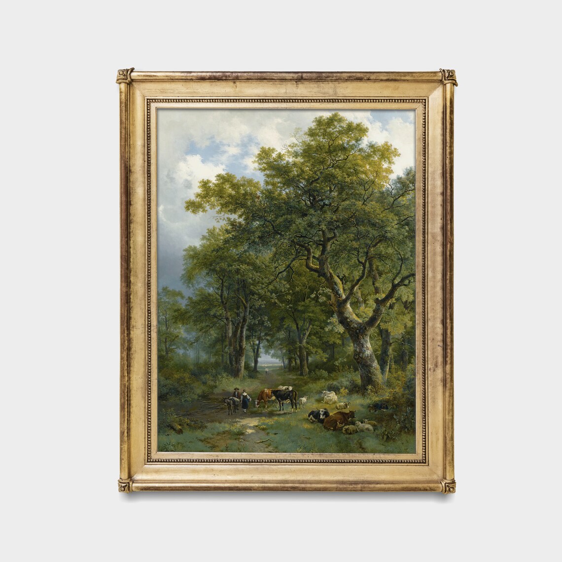 Cows Resting in Forest Vertical Vintage Pastoral Woodland Art Poster - Image 4
