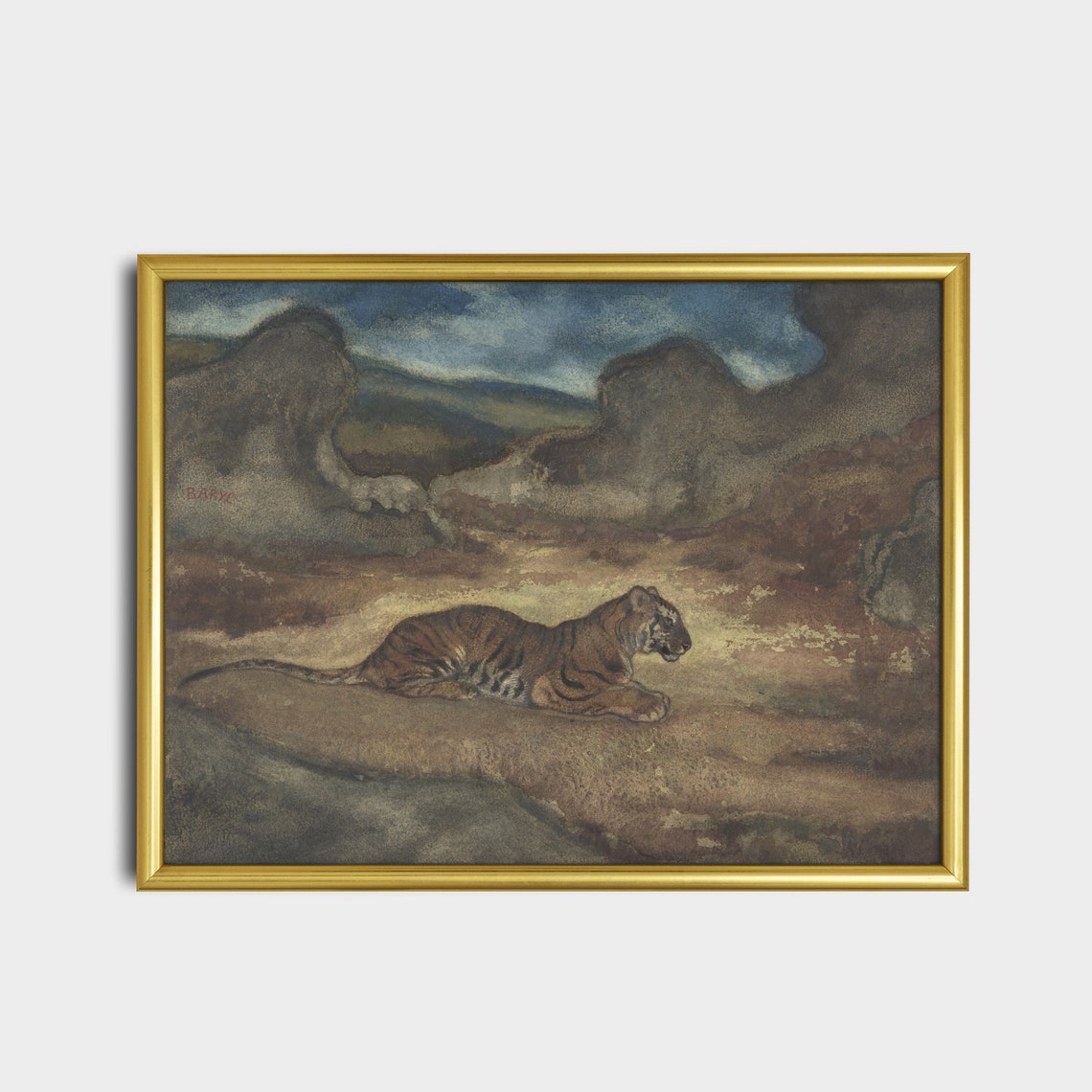 Tiger Resting in a Wild Rocky Landscape Vintage Animal Poster - Image 2