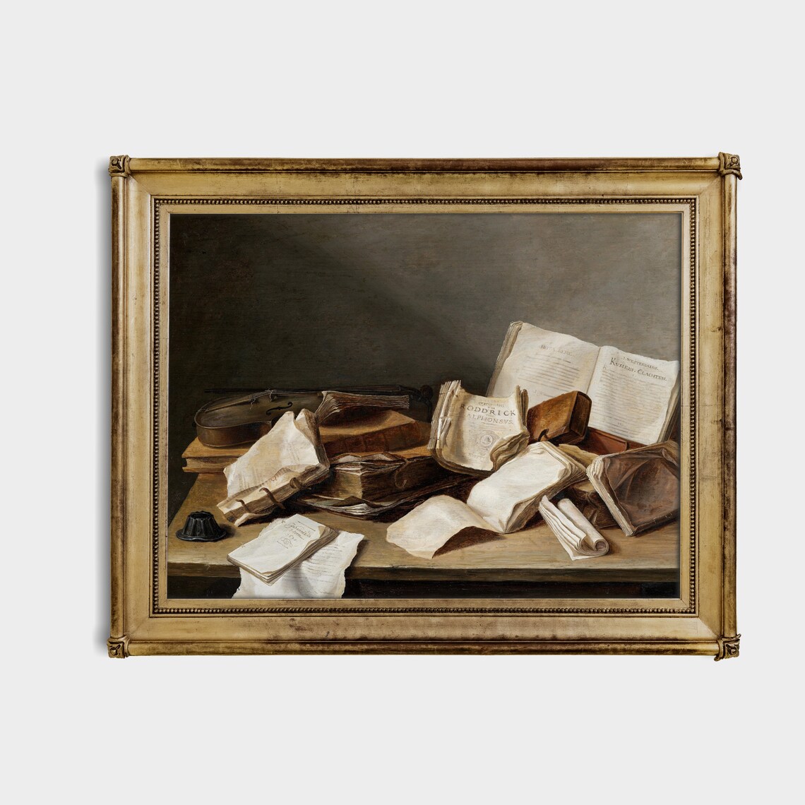 Still Life With Books and Violin, Vintage Art Print - Image 2
