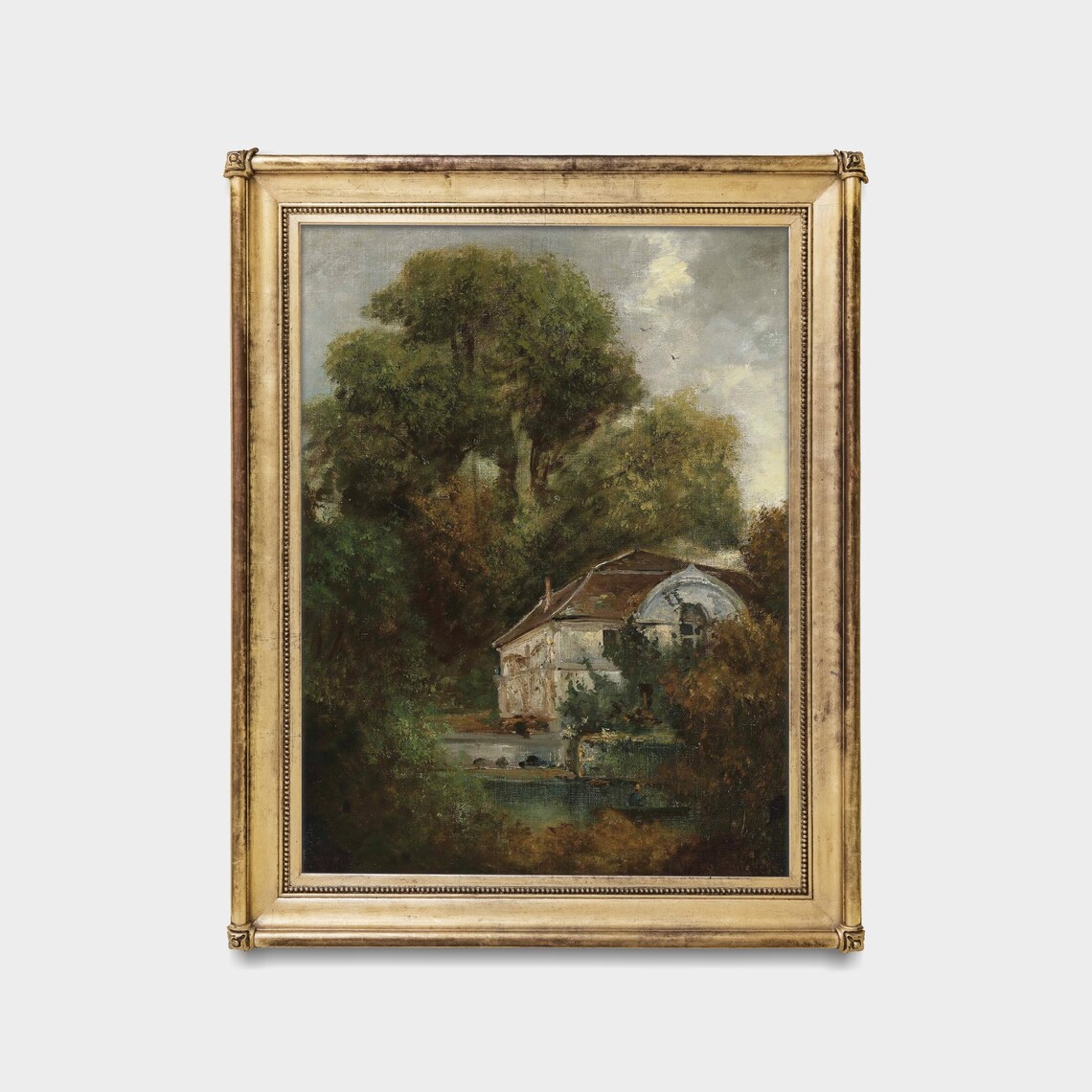 Antique Cottage Beside Pond Among Grand Trees Landscape Art Poster - Image 5