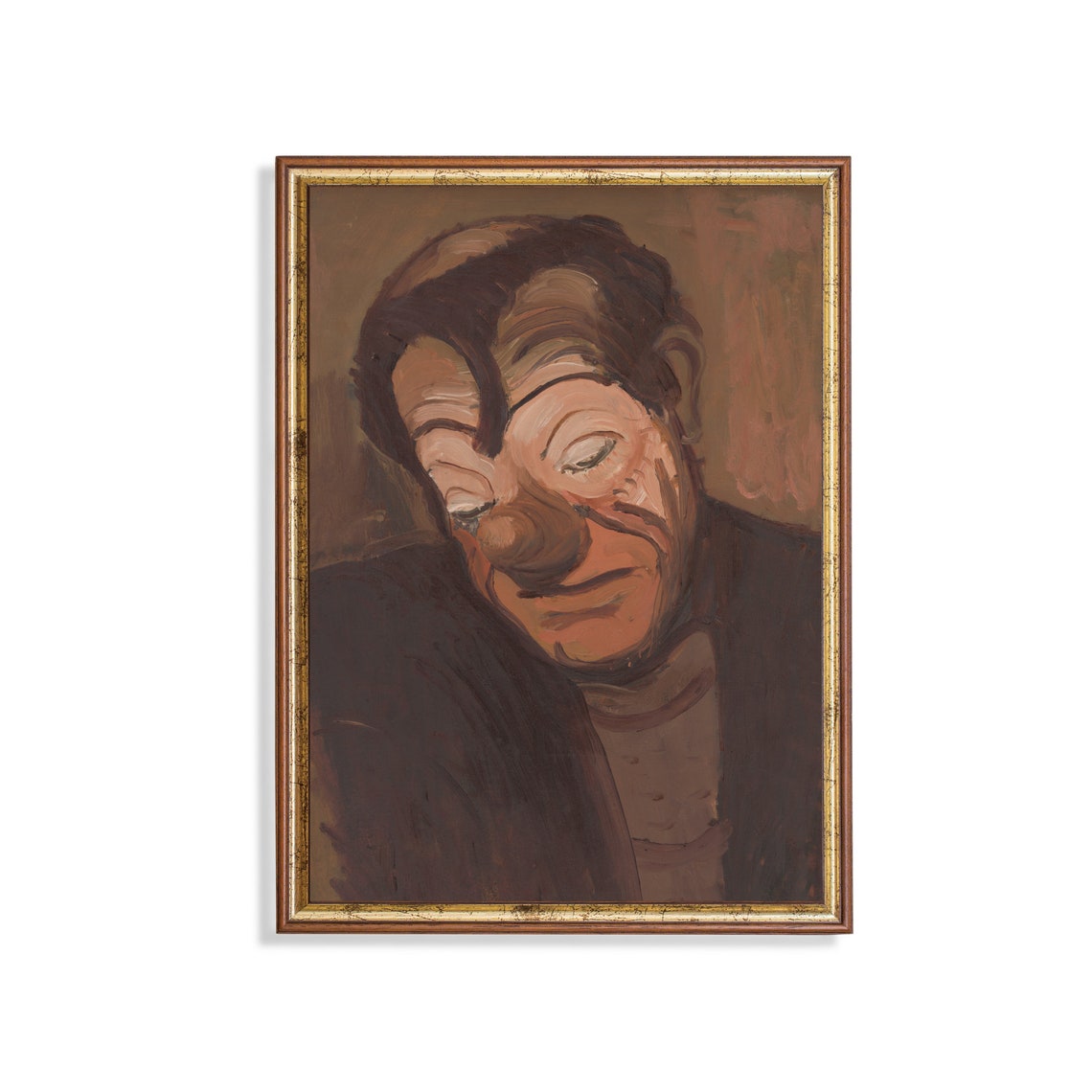 Expressionist Clown Head Bowed Vintage Portrait Painting Poster