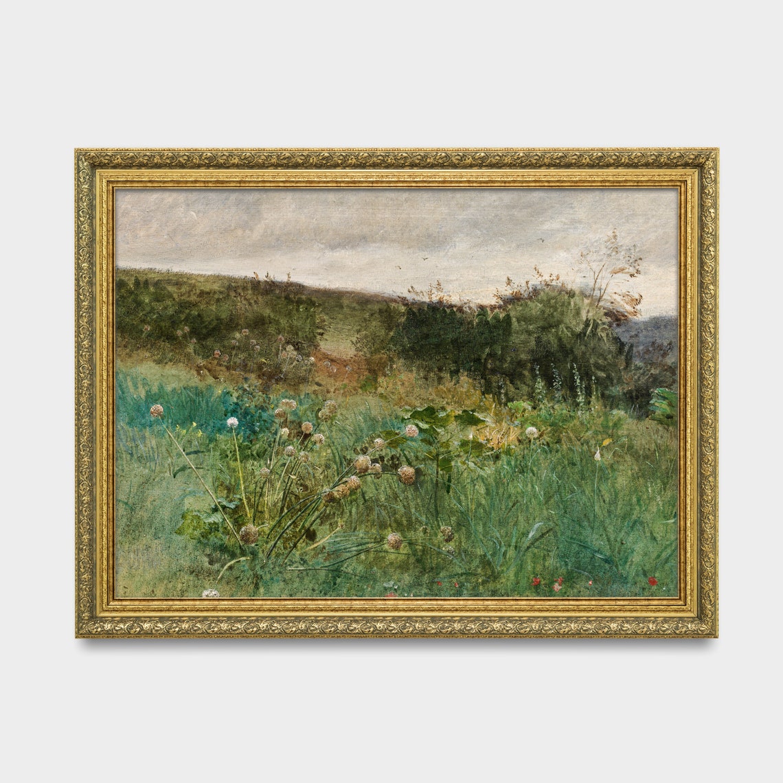 Quiet Summer Wildflower Meadow With Hedges Watercolor Poster - Image 3